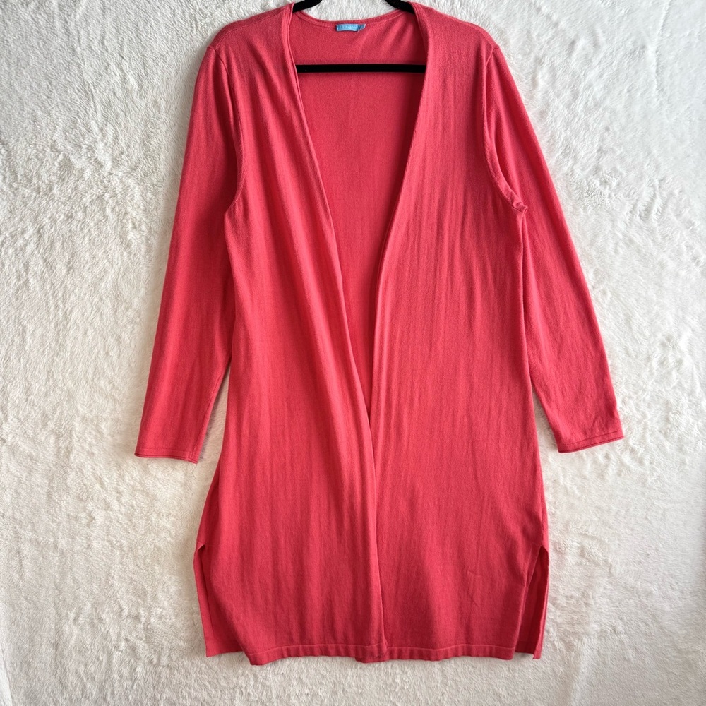 J. Mclaughlin‎ Long Cardigan Women’s XL Coral Pink Cotton Open Front Bohemian